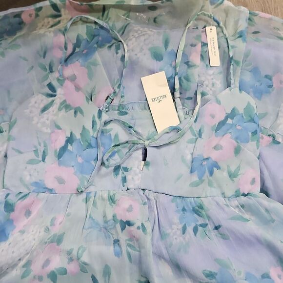 HOLLISTER Blue Floral Babydoll Mini Dress New Small Tall Msrp $50 - Picture 14 of 16